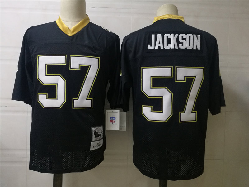 Mens New Orleans Saints #57 Rickey Jackson Black Mitchell & Ness Throwback Football Jersey