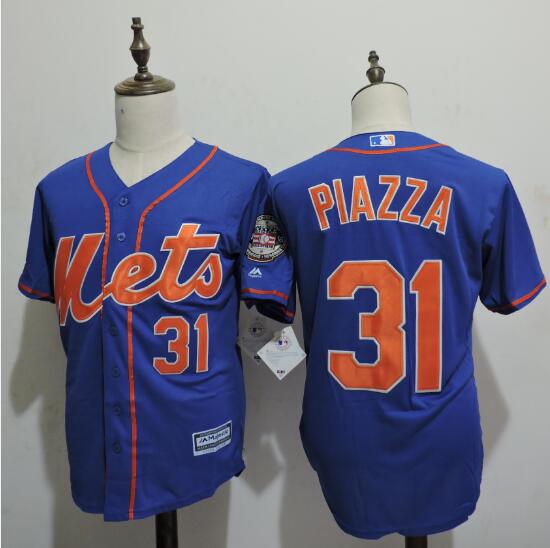 Men's New York Mets #31 Mike Piazza Blue Orange Authentic Cool Base Jersey with 2016 HOF patch