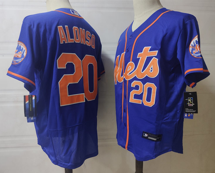 Men's New York Mets #20 Pete Alonso Blue Orange Stitched Nike MLB Flex Base Jersey