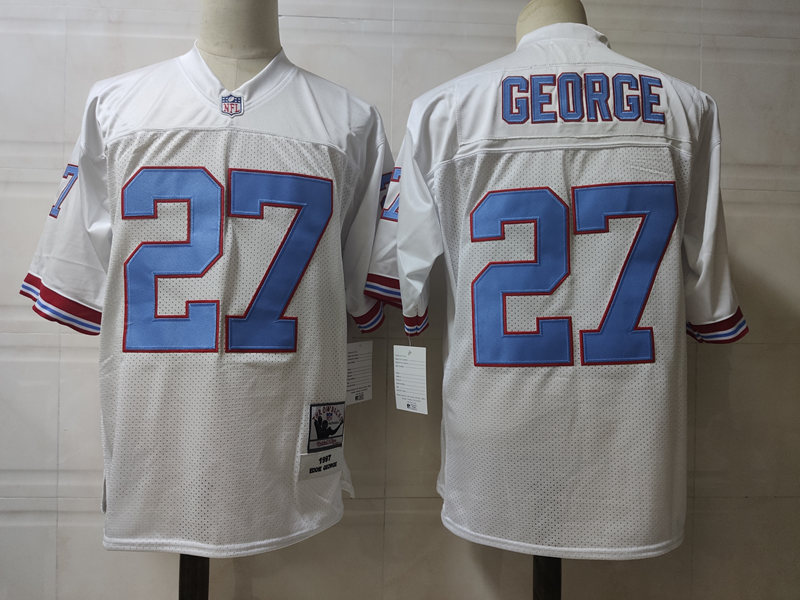 Men's TENNESSEE OILERS #27 EDDIE GEORGE White Mitchell&Ness Throwback VINTAGE NFL JERSEY