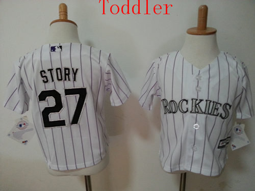 Toddler Colorado Rockies #27 Trevor Story White Home 2015 Cool Base Jersey