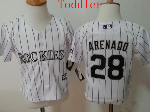 Toddler Colorado Rockies #28 Nolan Arenado White/Purple Pinstripe Home 2015 Cool Base Jersey