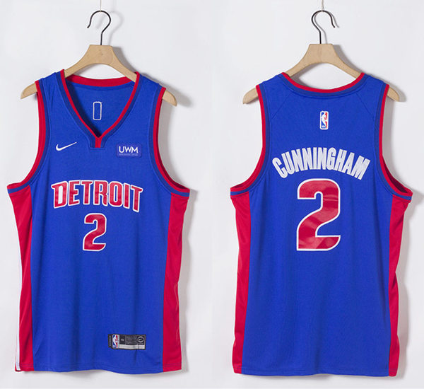 Mens Detroit Pistons #2 Cade Cunningham Nike Blue Icon Edition Swingman Jersey