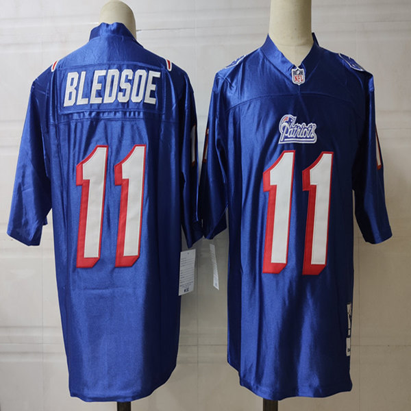 Men's New England Patriots #11 Drew Bledsoe Royal Mitchell & Ness Throwback Vintage Football Jersey