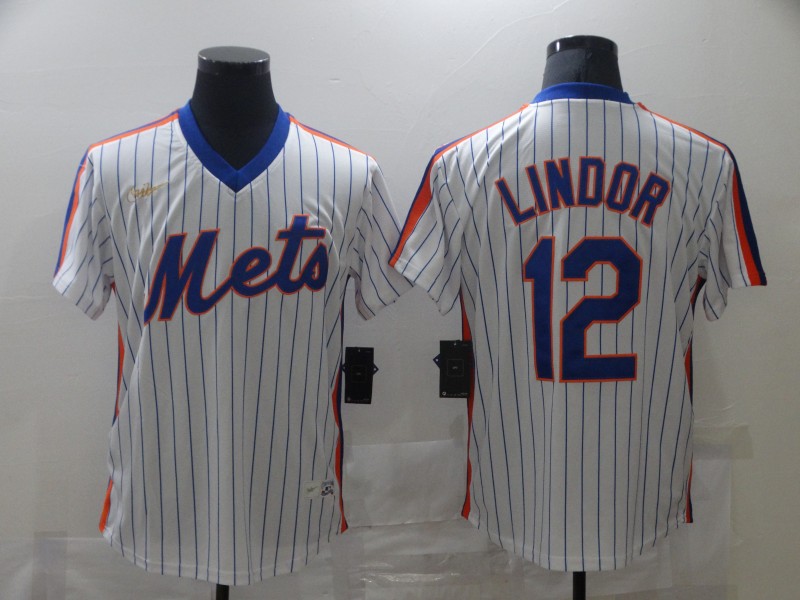 Men's New York Mets #12 Francisco Lindor Nike White Cooperstown Collection Jersey