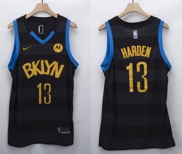 Mens Brooklyn Nets  #13 James Harden Nike Black Gold Fashion Jersey