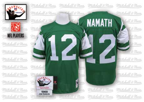 Mens New York Jets #12 Joe Namath  Green Mitchell & Ness NFL Throwback Football Jersey 
