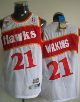 Mens Atlanta Hawks #21 Dominique Wilkins White Throwback Swingman Jersey 