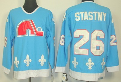 Men's Quebec Nordiques #26 Peter Stastny Light Blue Throwback Jersey