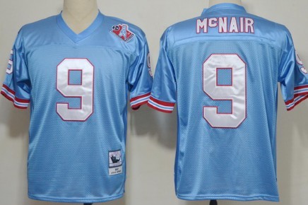 Mens Tennessee Titans #9 Steve McNair Light Blue  Mitchell&Ness Throwback Jersey