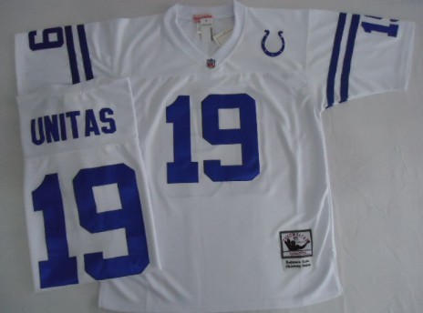Men's Indianapolis Colts #19 Johnny Unitas White Throwback Jersey