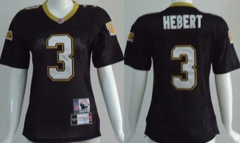 New Orleans Saints #3 Bobby Hebert Black Throwback Womens Team Jersey
