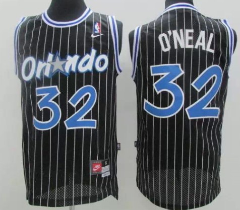 Mens Orlando Magic #32 Shaquille Oneal Black Pinstripe  Nike Throwback Jersey