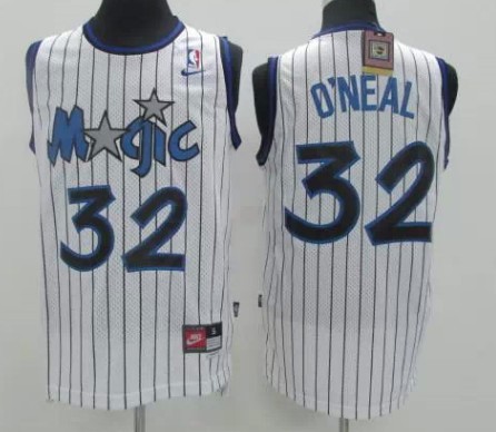 Mens Orlando Magic #32 Shaquille Oneal White Pinstripe  Nike Throwback Jersey