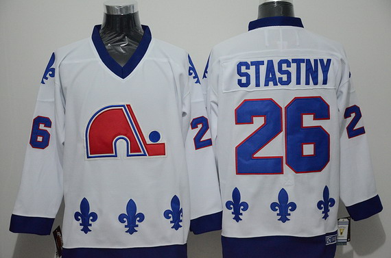 Men's Quebec Nordiques #26 Peter Stastny 1991-92 White CCM Vintage Throwback Jersey