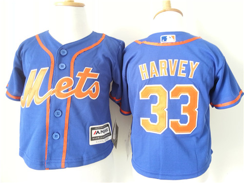 Toddler New York Mets #33 Matt Harvey Alternate Blue With Orange 2015 MLB Cool Base Jersey