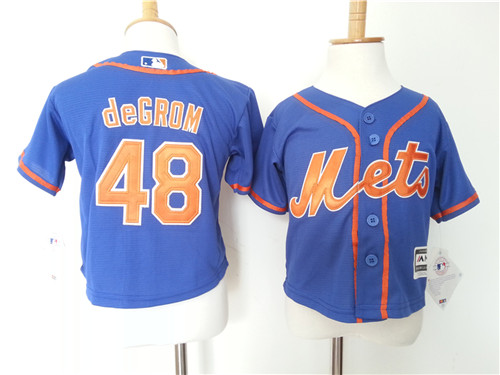 Toddler New York Mets #48 Jacob DeGrom Alternate Blue With Orange 2015 MLB Cool Base Jersey