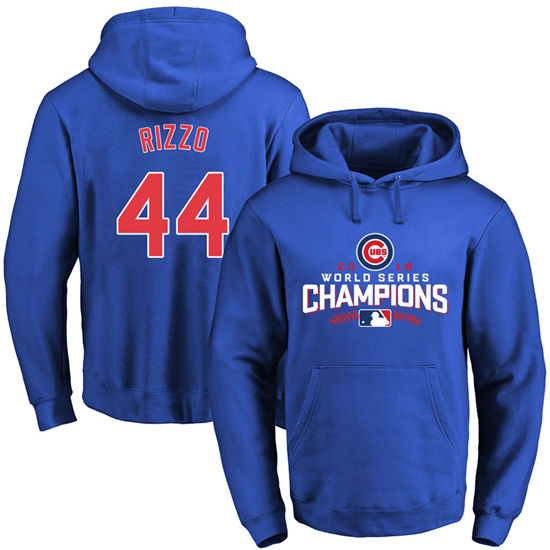 Men's Chicago Cubs #44 Anthony Rizzo Royal 2016 World Series Champions Walk Pullover Hoodie