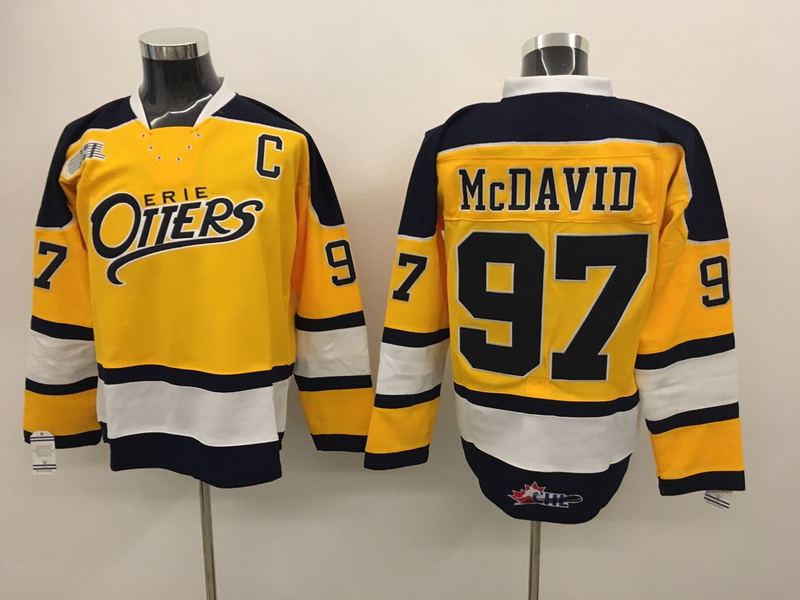 Men's Erie Otters #97 Connor McDavid Yellow Stitched OHL Hockey Jersey