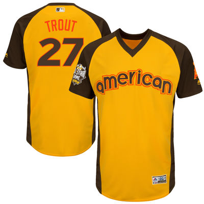 Men's Los Angeles Angels of Anaheim Mike Trout Majestic Yellow 2016 MLB All-Star Game Cool Base Batting Practice Player Jersey