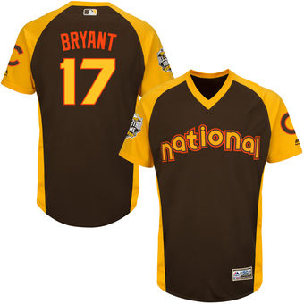 Men's Chicago Cubs Kris Bryant Majestic Brown 2016 MLB All-Star Game Cool Base Batting Practice Player Jersey