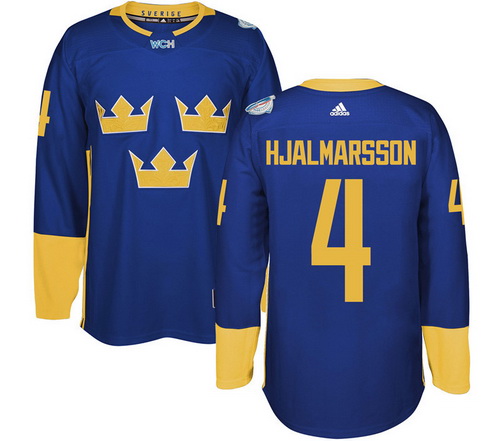 Men's Team Sweden #4 Niklas Hjalmarsson Adidas Blue 2016 World Cup Of Hockey Custom Player Stitched Jersey