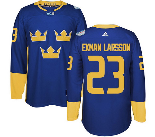 Men's Team Sweden #23 Oliver Ekman-Larsson Adidas Blue 2016 World Cup Of Hockey Custom Player Stitched Jersey
