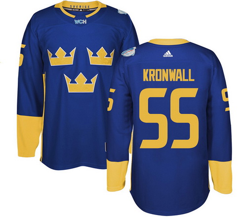 Men's Team Sweden #55 Niklas Kronwall Adidas Blue 2016 World Cup Of Hockey Custom Player Stitched Jersey
