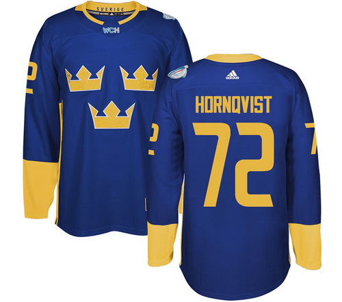 Men's Team Sweden #72 Patric Hornqvist Adidas Blue 2016 World Cup Of Hockey Custom Player Stitched Jersey