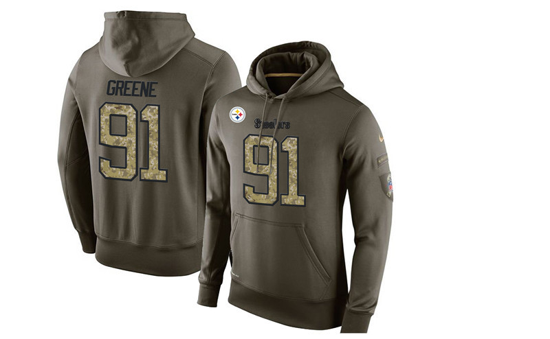Men's Pittsburgh Steelers Retired Player #91 Kevin Greene Green Nike Olive Salute To Service KO Performance Limited Hoodie