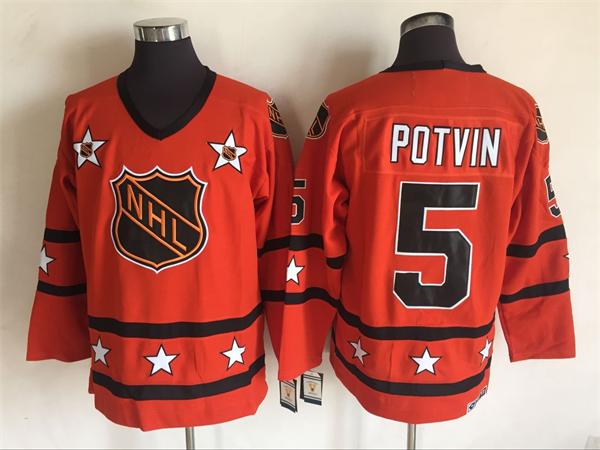Men's NHL 1972-81 All-Star Jersey #5 Denis Potvin Orange CCM Throwback Vintage Hockey Jersey