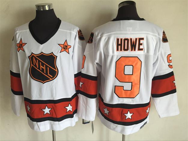 Men's NHL 1972-81 All-Star Jersey #9 Gordie Howe White CCM Throwback Vintage Hockey Jersey