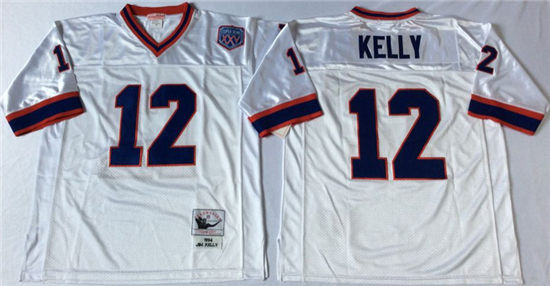 Men's Buffalo Bills #12 Jim Kelly White Mitchell & Ness Throwback Vintage Football Jersey