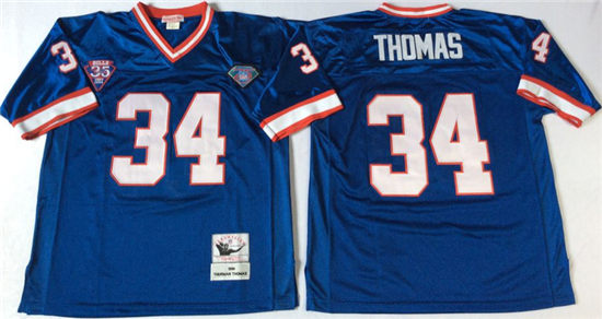 Men's Buffalo Bills #34 Thurman Thomas Blue Mitchell & Ness Throwback Vintage Football Jersey