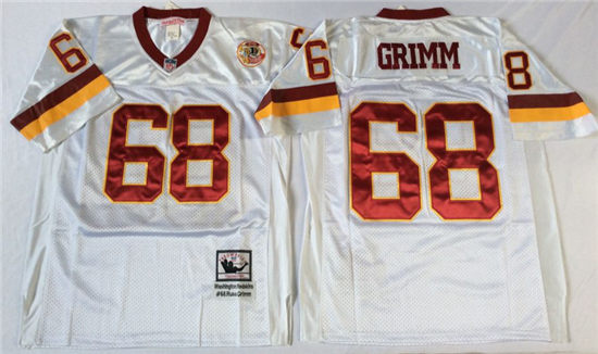 Men's Washington Redskins #68 Russ Grimm White Mitchell & Ness Throwback Vintage Football Jersey