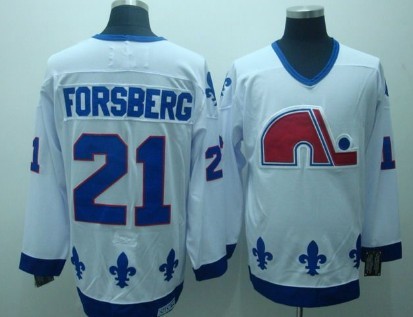 Men's Quebec Nordiques #21 Peter Forsberg 1991-92 White CCM Vintage Throwback Jersey