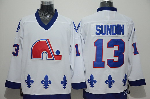 Men's Quebec Nordiques #13 Mats Sundin 1991-92 White CCM Vintage Throwback Jersey