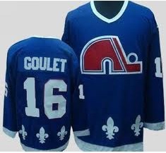 Men's Quebec Nordiques #16 Michel Goulet Navy Blue CCM Vintage Throwback Jersey