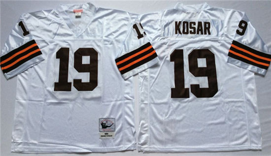 Mens Cleveland Browns #19 Bernie Kosar Mitchell&Ness White Throwback Jersey