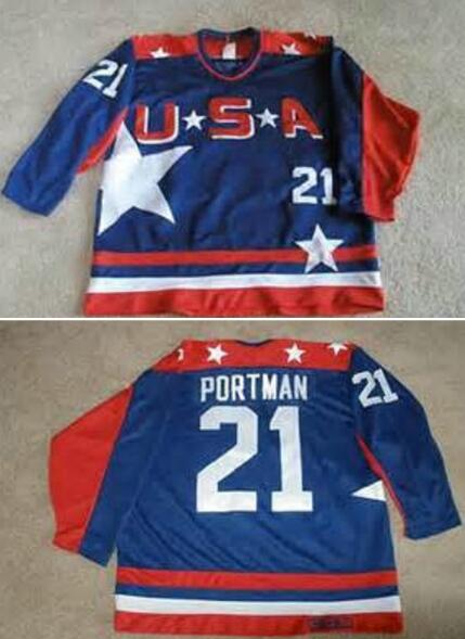 Men's The Movie The Mighty Ducks #21 Portman Blue Team USA Stitched Ice Hockey Jersey