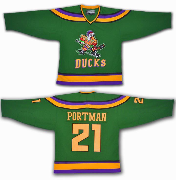 Men's The Movie The Mighty Ducks #21 Portman Green Stitched Ice Hockey Jersey