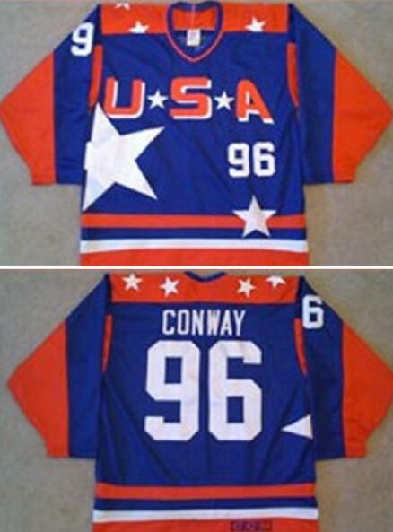 Men's The Movie The Mighty Ducks #96 Charlie Conway Blue Team USA Stitched Ice Hockey Jersey