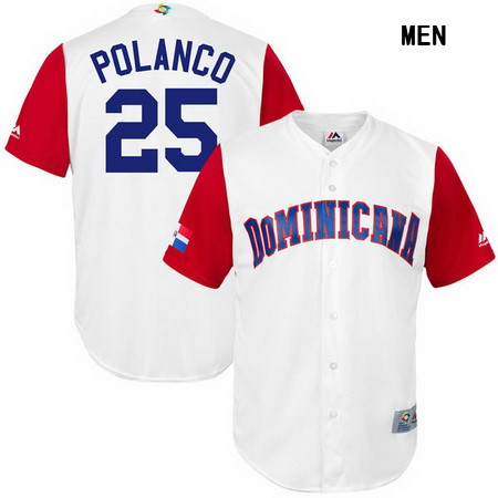 Men's Dominican Republic Baseball #25 Gregory Polanco Majestic White 2017 World Baseball Classic Stitched Replica Jersey