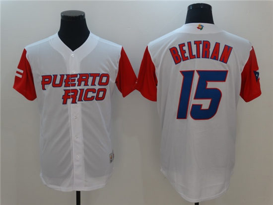 Men's Puerto Rico Baseball #15 Carlos Beltran Majestic White 2017 World Baseball Classic Authentic Jersey