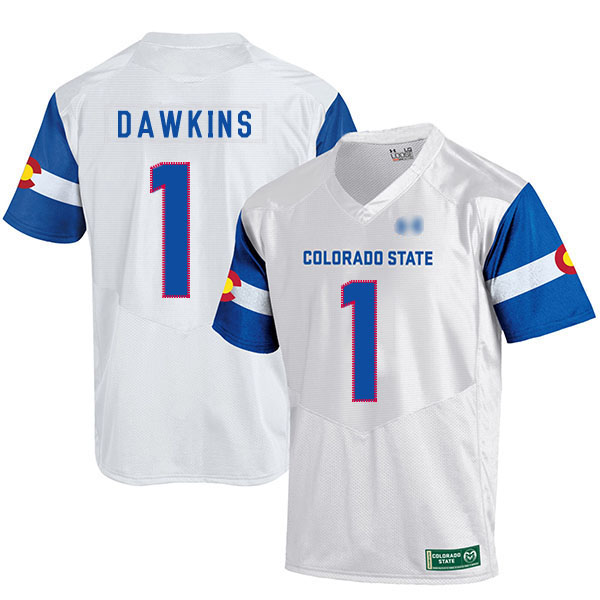 Dalyn Dawkins Colorado State Rams Men's Jersey - #1 NCAA White Replica Authentic State Pride