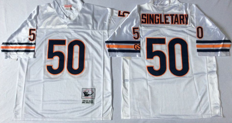 Mens Chicago Bears #50 Mike Singletary Throwback Jersey White  -small number 