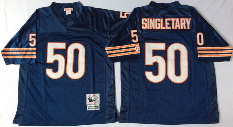 Mens Chicago Bears #50 Mike Singletary Throwback Jersey Blue  -small number