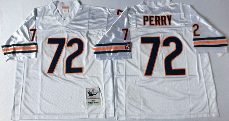 Mens Chicago Bears #72 William Perry Throwback Jersey White  -small number 