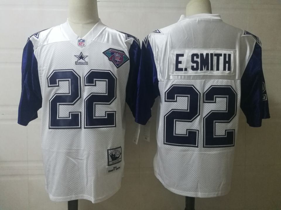 Dallas Cowboys #22 Emmitt Smith White Thanksgivings 75TH Throwback Jersey