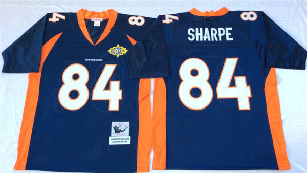 Mens Denver Broncos #84 Shannon Sharpe Navy Throwback Jersey 